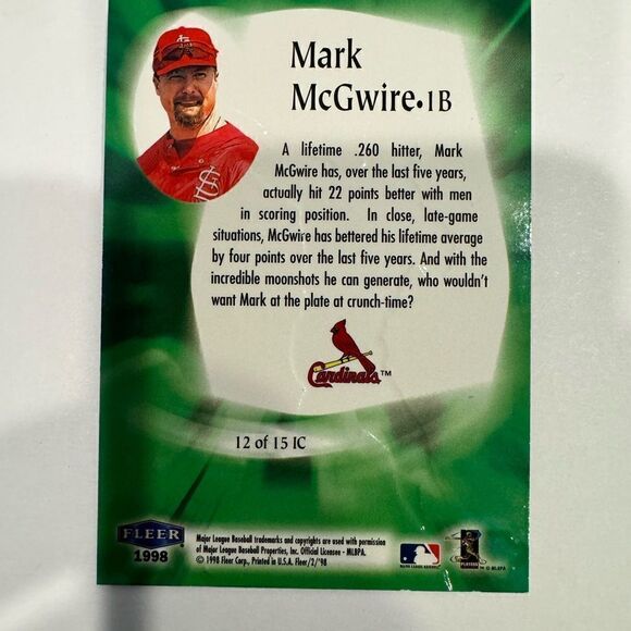 1998 Fleer Tradition In the Clutch Mark McGwire 12 IC - Picture 3 of 3